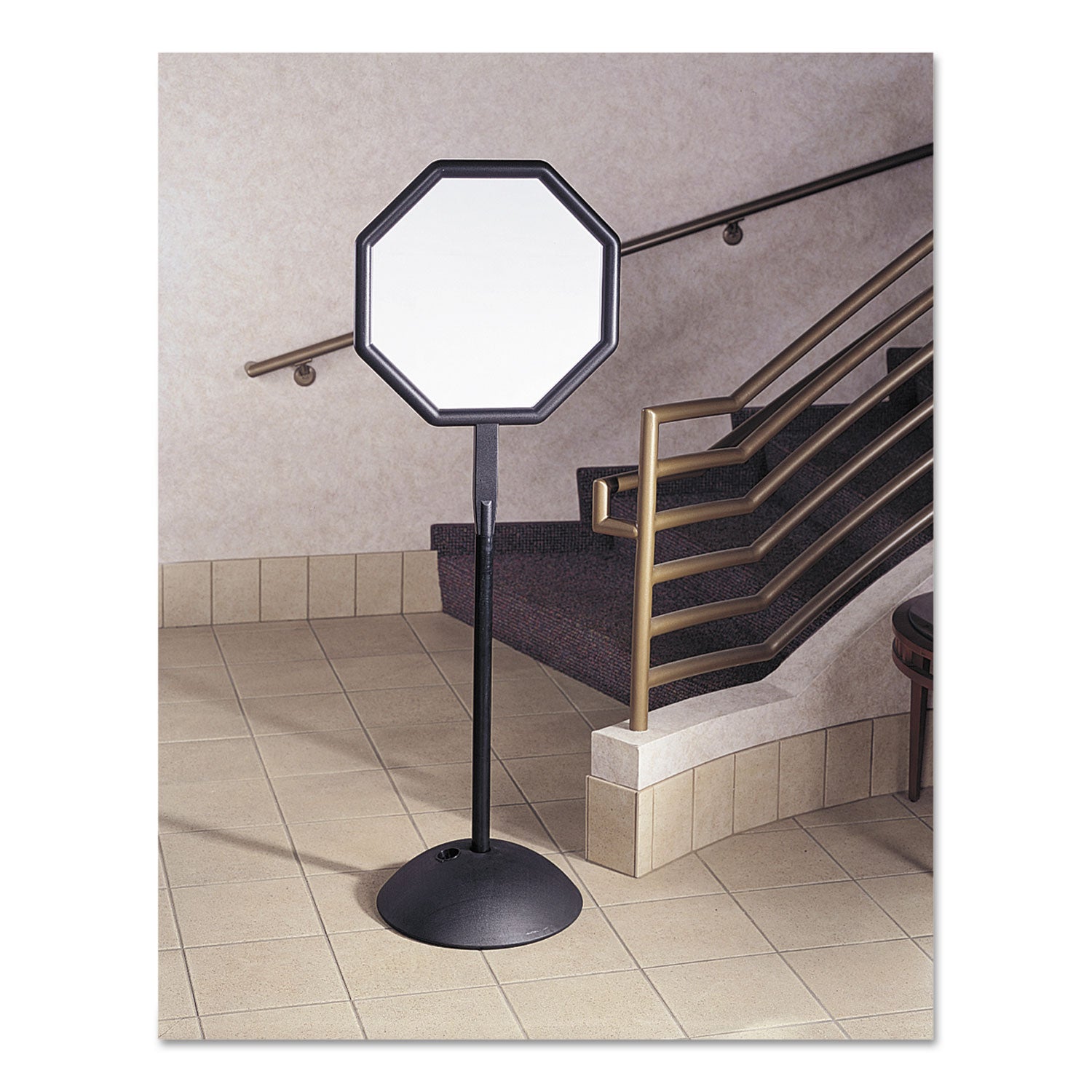 Safco Write Way Dual-sided Directional Sign - 1 Each - 22.5" Width x 65" Height x 18" Depth - Octagonal Shape - Both Sides Display, Magnetic, Durable - Steel - Indoor, Outdoor, Office - Black