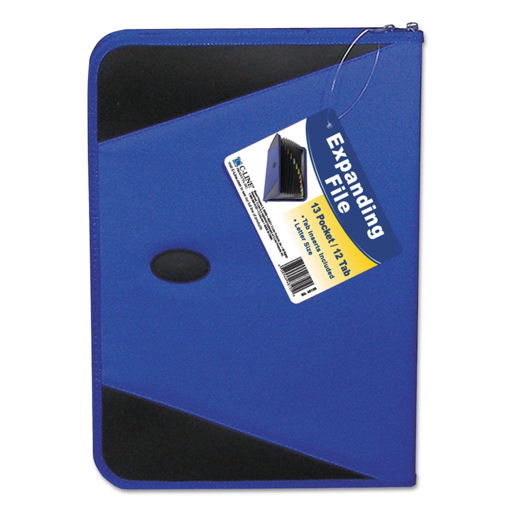 Expanding File with Zipper Closure, 2" Expansion, 13 Sections, Zipper Closure, 1/12-Cut Tabs, Letter Size, Blue - 