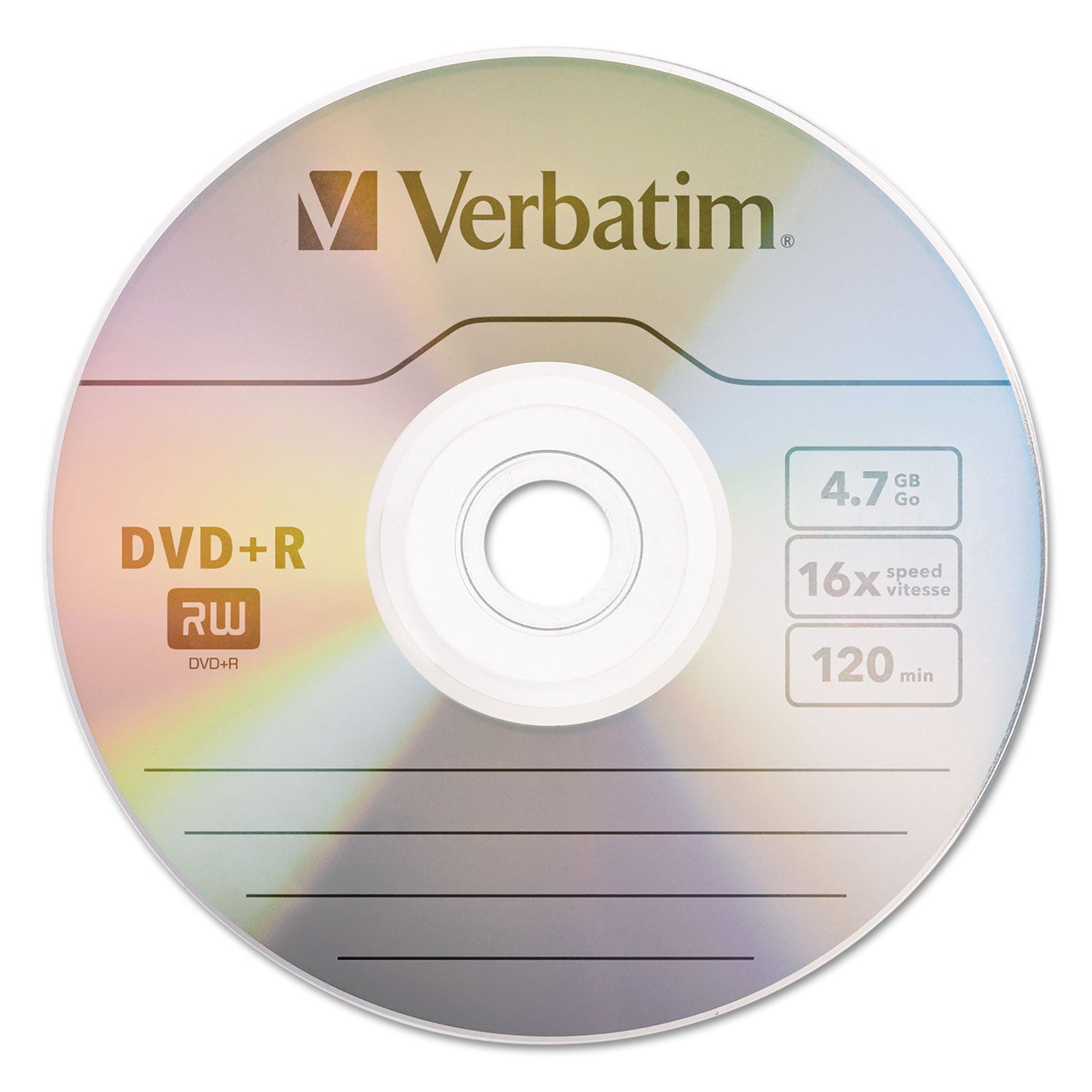 DVD+R Recordable Disc, 4.7 GB, 16x, Spindle, Silver, 100/Pack - 