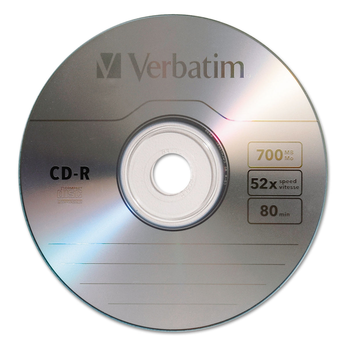 CD-R Recordable Disc, 700 MB/80min, 52x, Spindle, Silver, 50/Pack