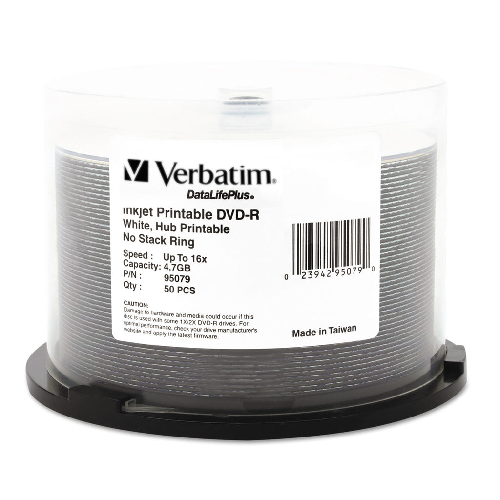 DVD-R DataLife Plus Printable Recordable Disc, 4.7 GB,16x, Spindle, White, 50/Pack - 
