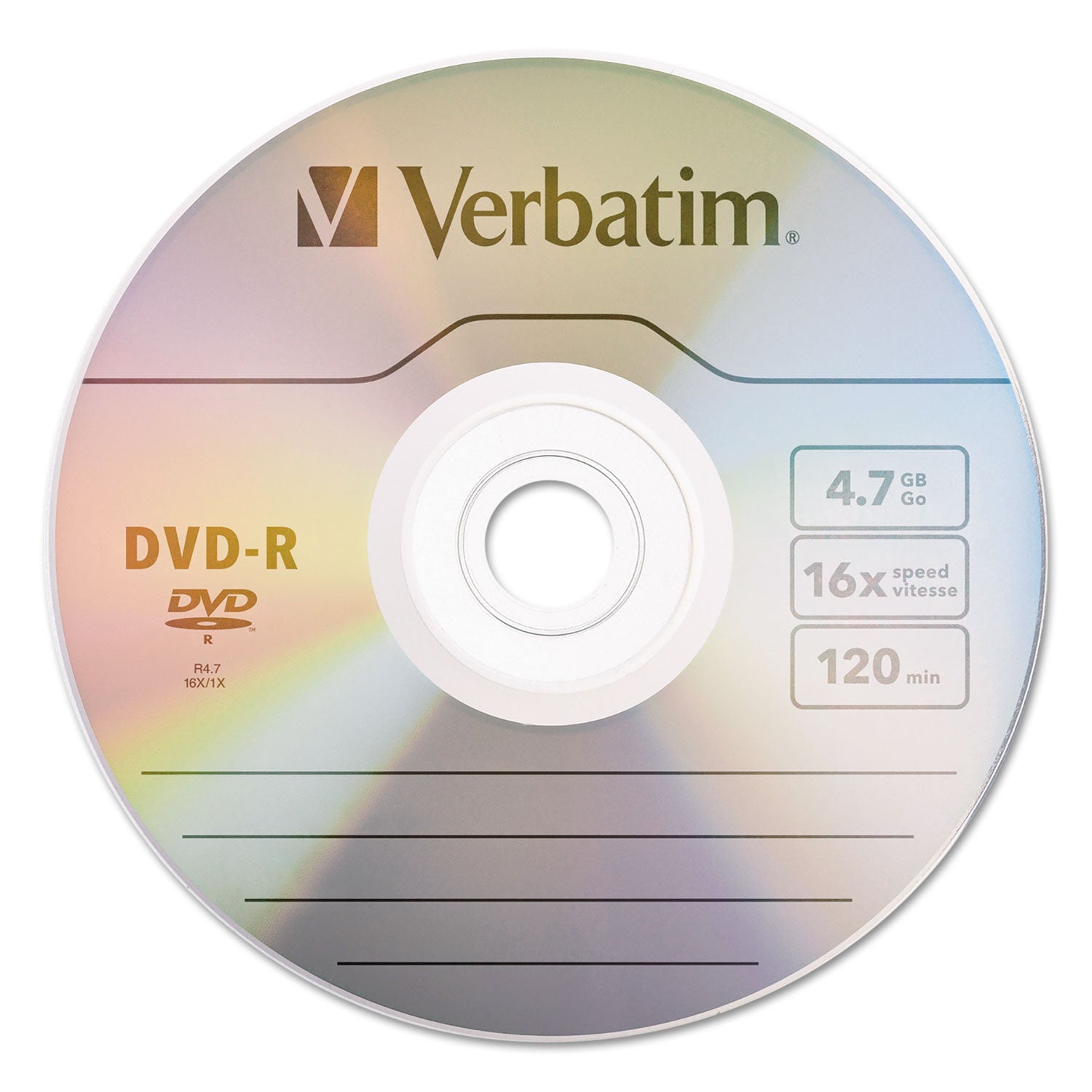 DVD-R Recordable Disc, 4.7 GB, 16x, Spindle, Silver, 100/Pack - 