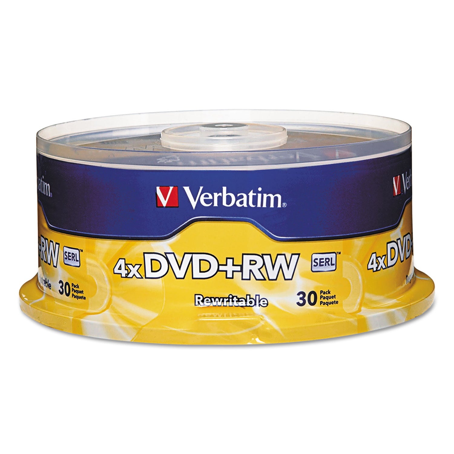DVD+RW Rewritable Disc, 4.7 GB, 4x, Spindle, Silver, 30/Pack - 