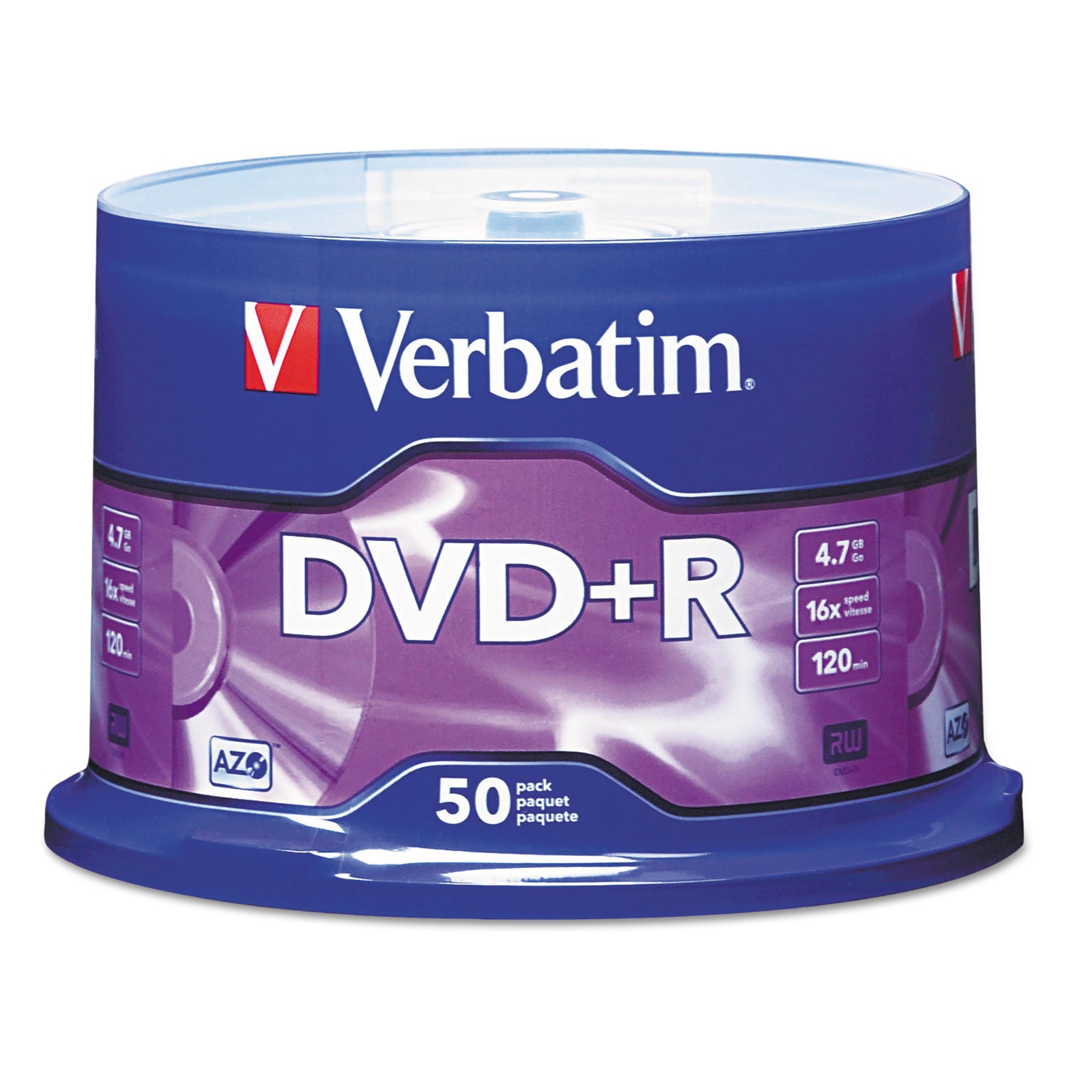 DVD+R Recordable Disc, 4.7 GB, 16x, Spindle, Matte Silver, 50/Pack - 