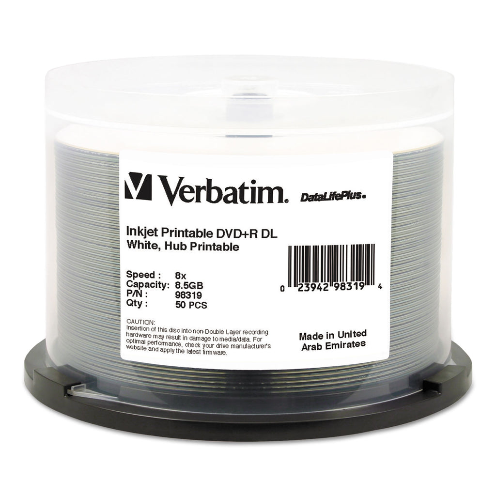 DVD+R Dual Layer Printable Recordable Disc, 8.5 GB, 8x, Spindle, White, 50/Pack - 