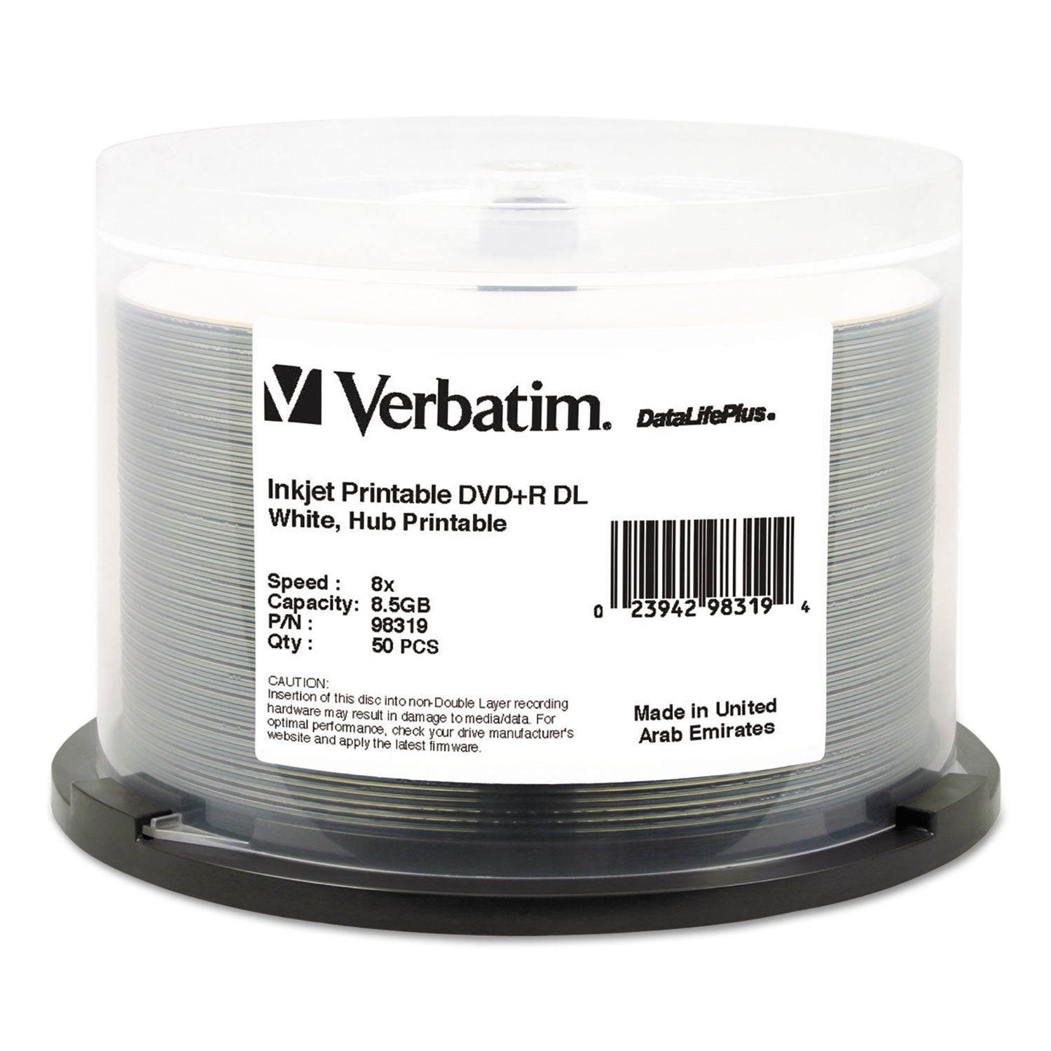 DVD+R Dual Layer Printable Recordable Disc, 8.5 GB, 8x, Spindle, White, 50/Pack - 
