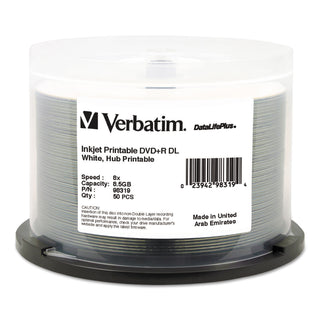 DVD+R Dual Layer Printable Recordable Disc, 8.5 GB, 8x, Spindle, White, 50/Pack - 