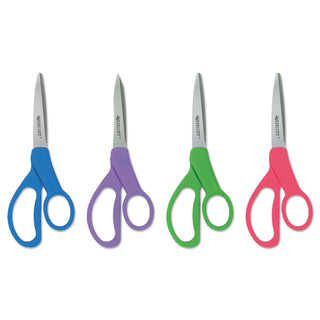 Student Scissors with Antimicrobial Protection, Pointed Tip, 7" Long, 3" Cut Length, Randomly Assorted Straight Handles - 