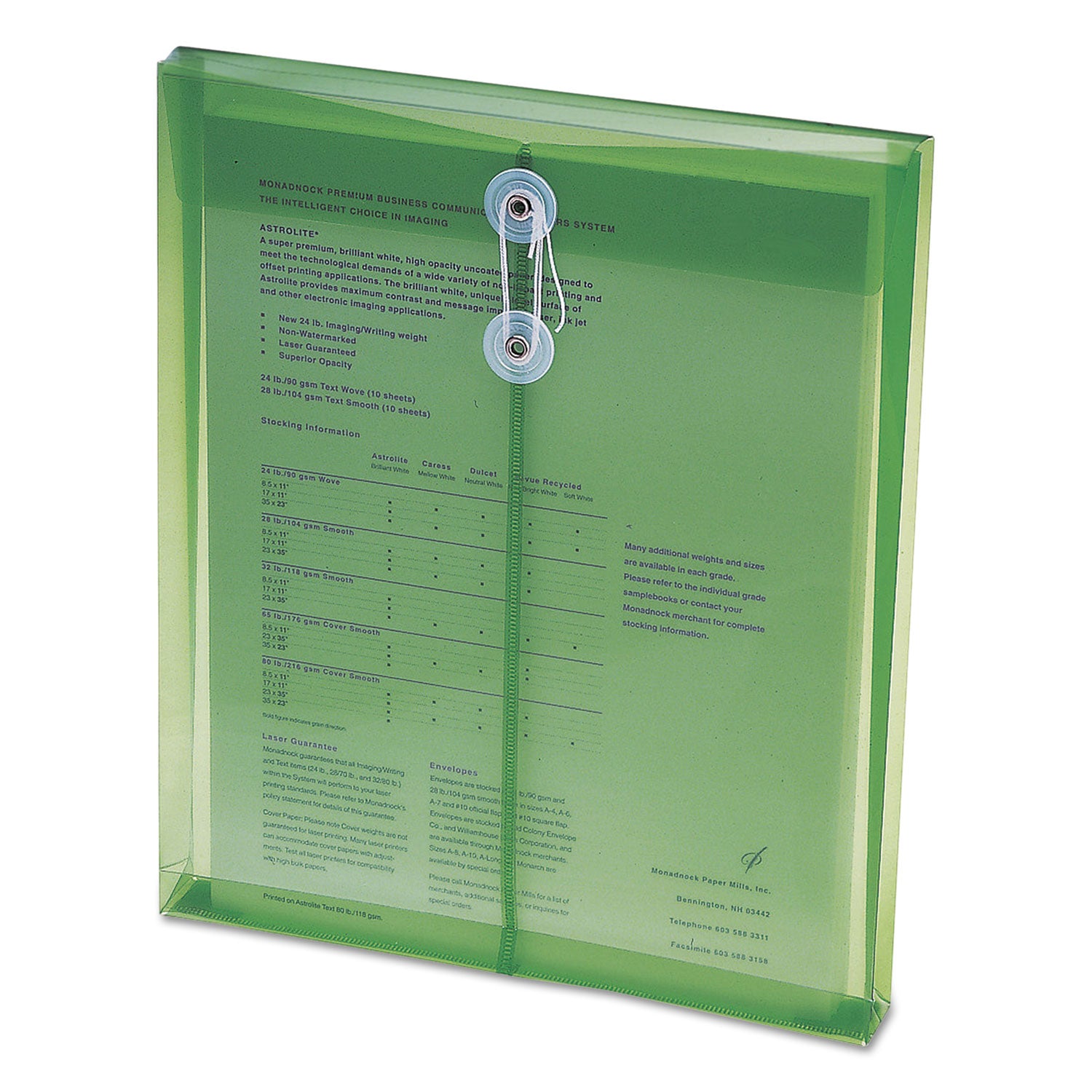 Poly String and Button Interoffice Envelopes, Open-End (Vertical), 9.75 x 11.63, Transparent Green, 5/Pack - 