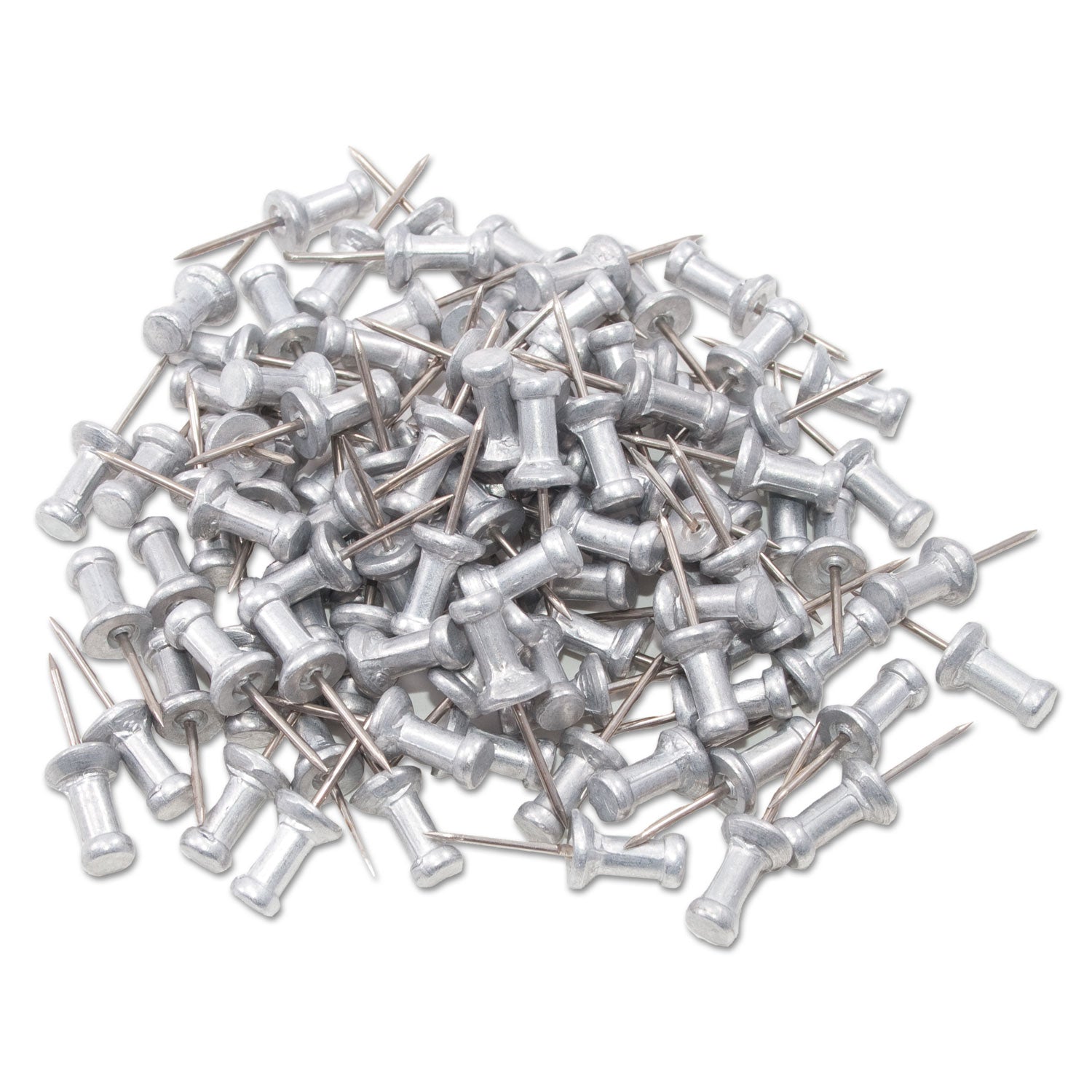 Aluminum Head Push Pins, Aluminum, Silver, 0.5", 100/Box - 