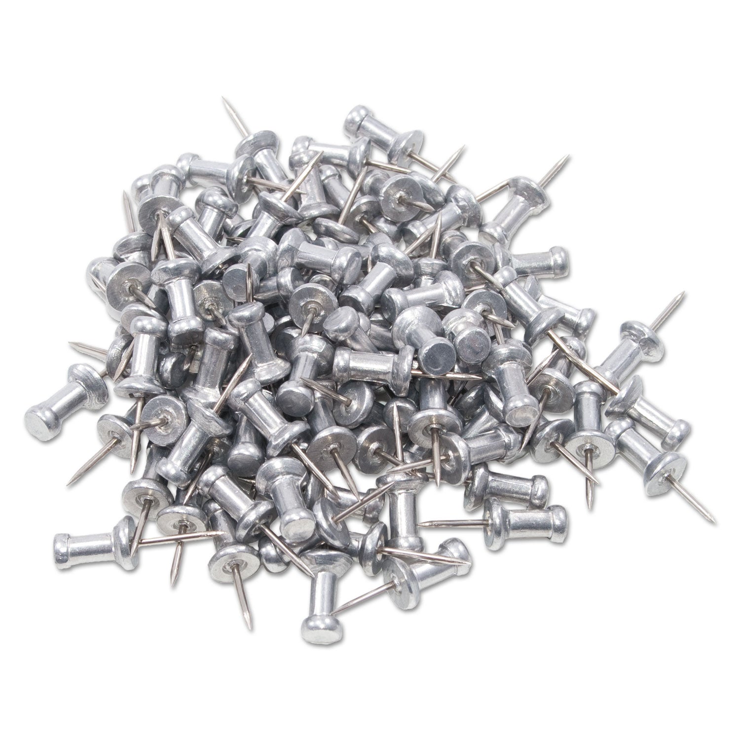 Aluminum Head Push Pins, Aluminum, Silver, 0.38", 100/Box - 