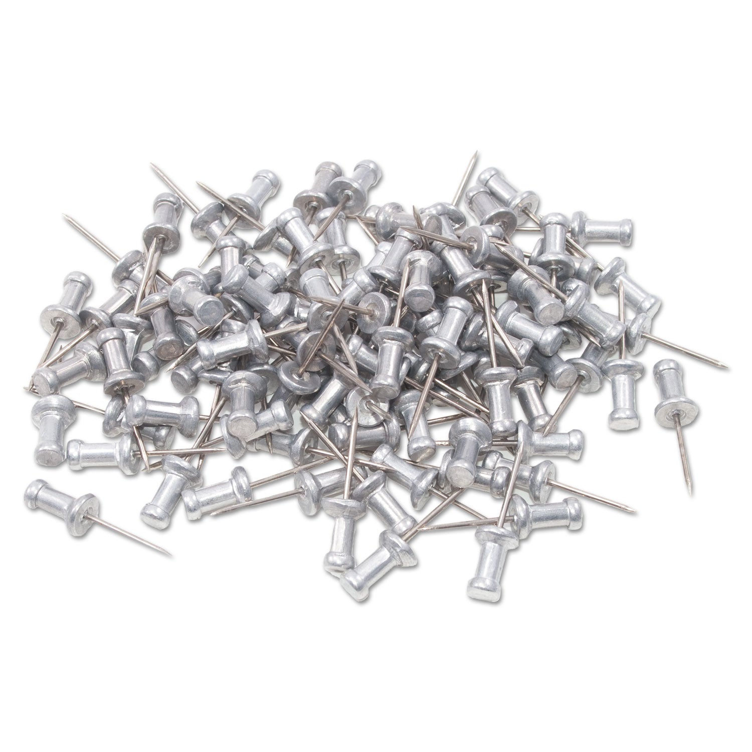 Aluminum Head Push Pins, Aluminum, Silver, 0.63", 100/Box - 