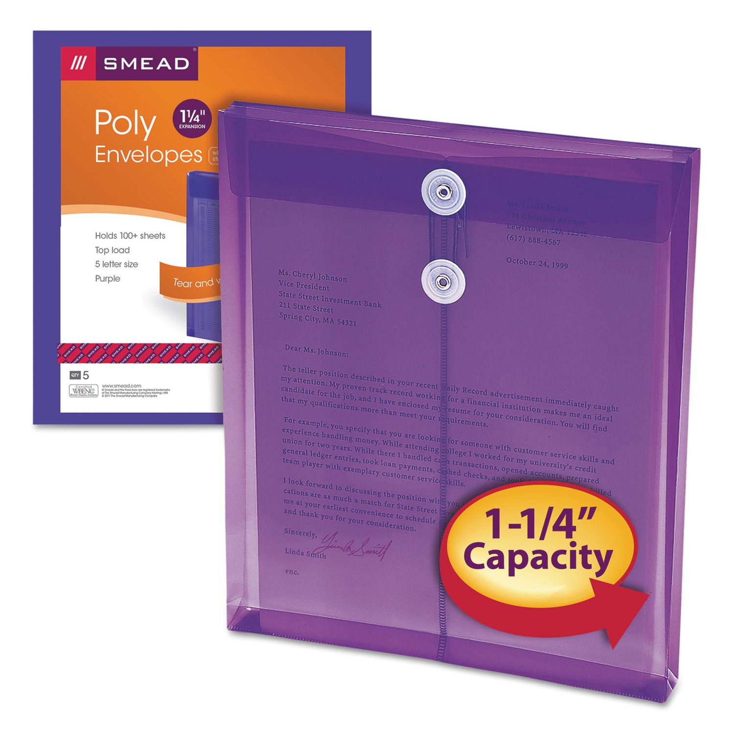 Poly String and Button Interoffice Envelopes, Open-End (Vertical), 9.75 x 11.63, Transparent Purple, 5/Pack - 