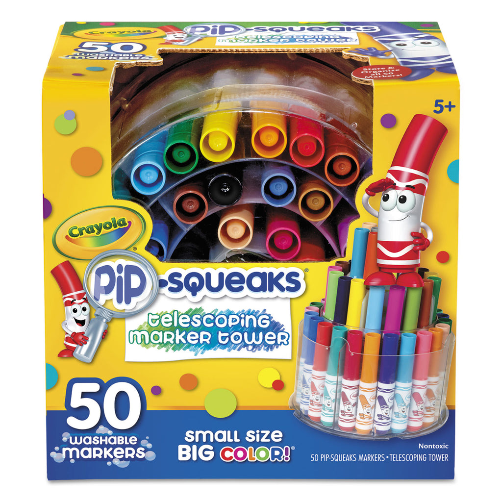 Pip-Squeaks Telescoping Marker Tower, Medium Bullet Tip, Assorted Colors, 50/Pack