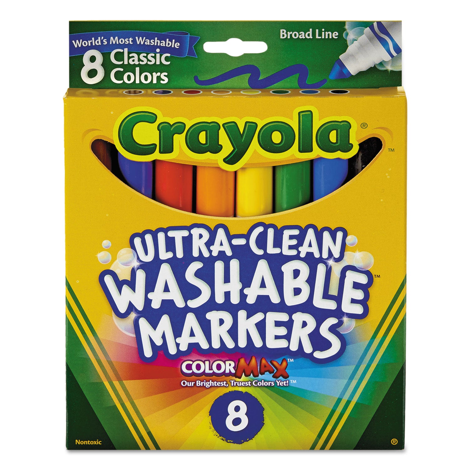 Ultra-Clean Washable Markers, Broad Bullet Tip, Assorted Colors, 8/Pack - 