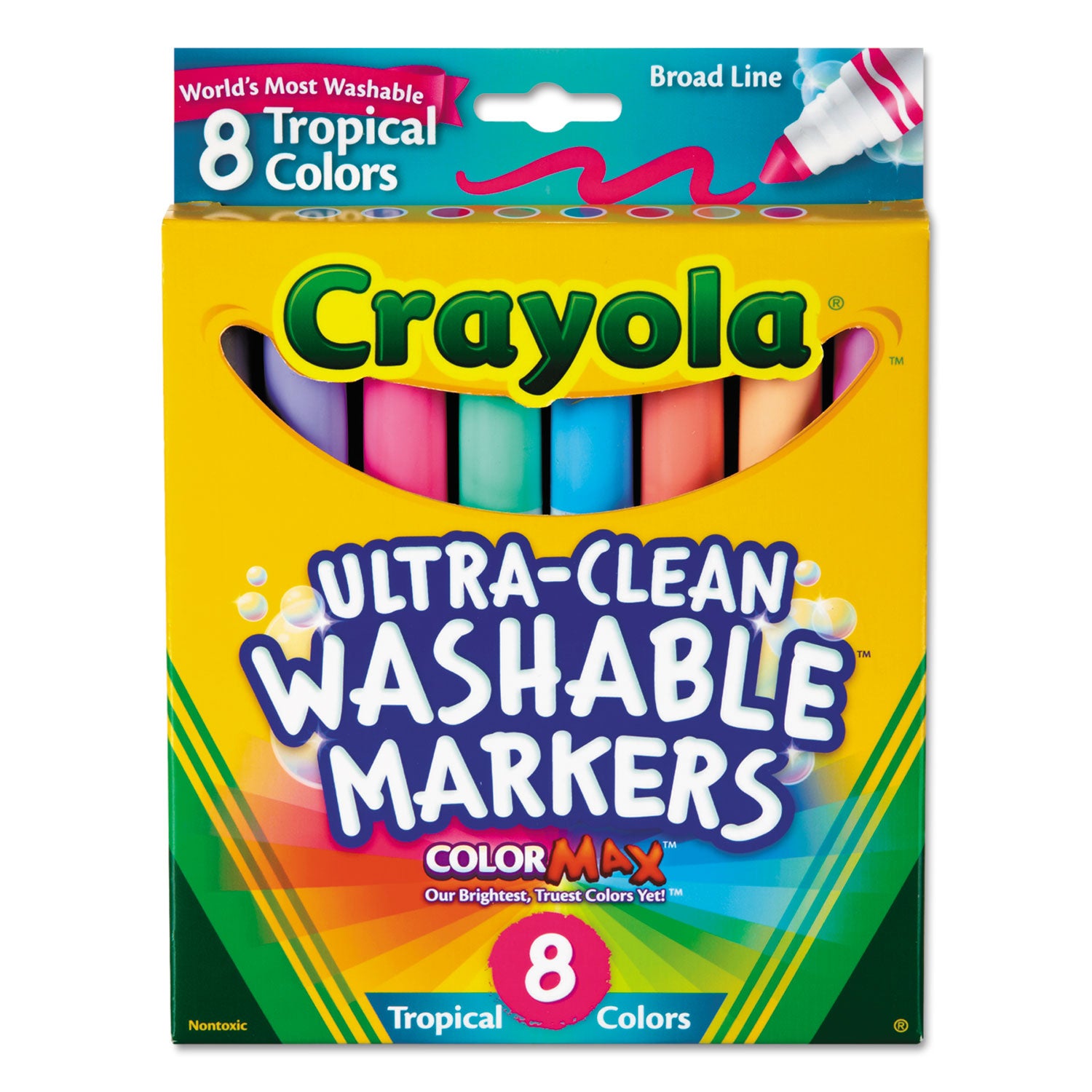 Tropical Color Washable Markers, Broad Bullet Tip, Assorted Colors, 8/Pack - 