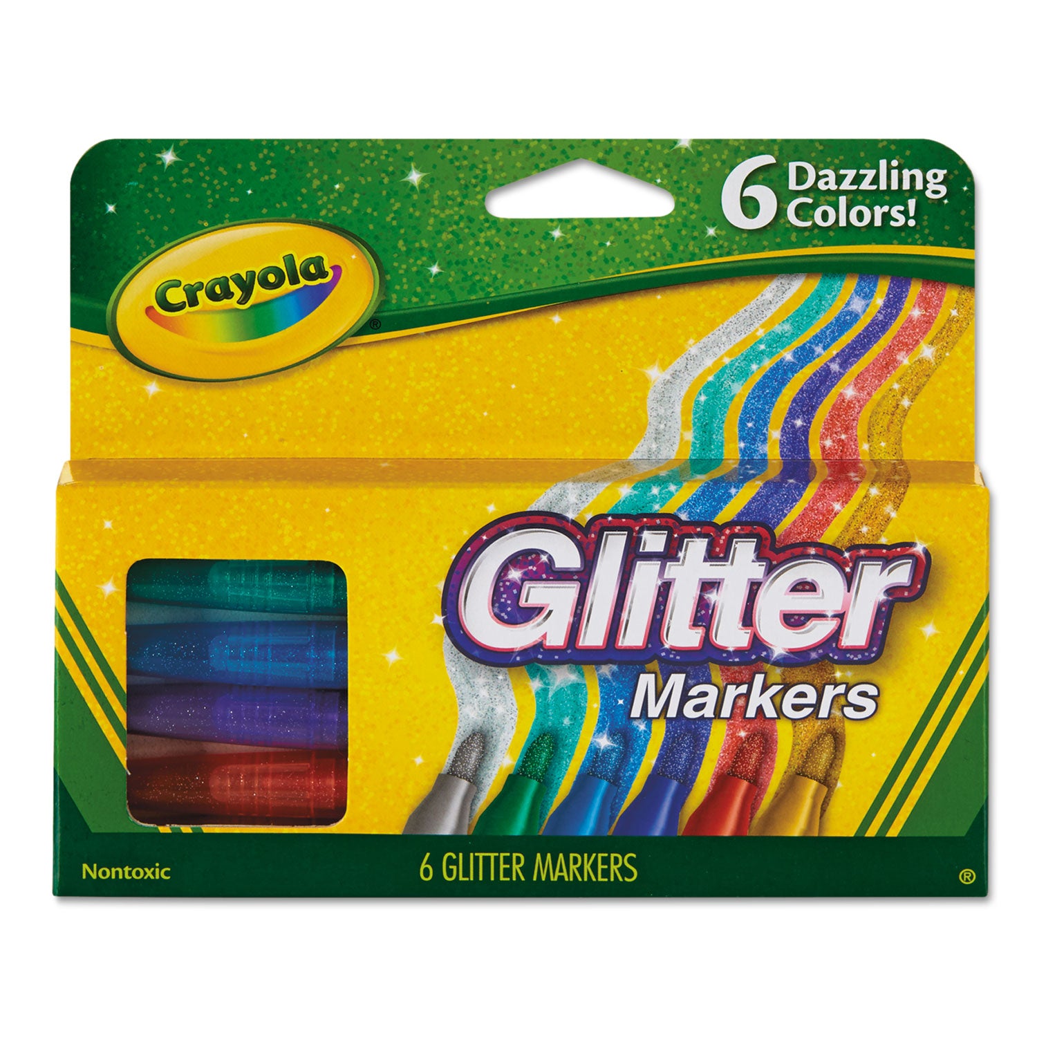 Glitter Markers, Medium Bullet Tip, Assorted Colors, 6/Set - 