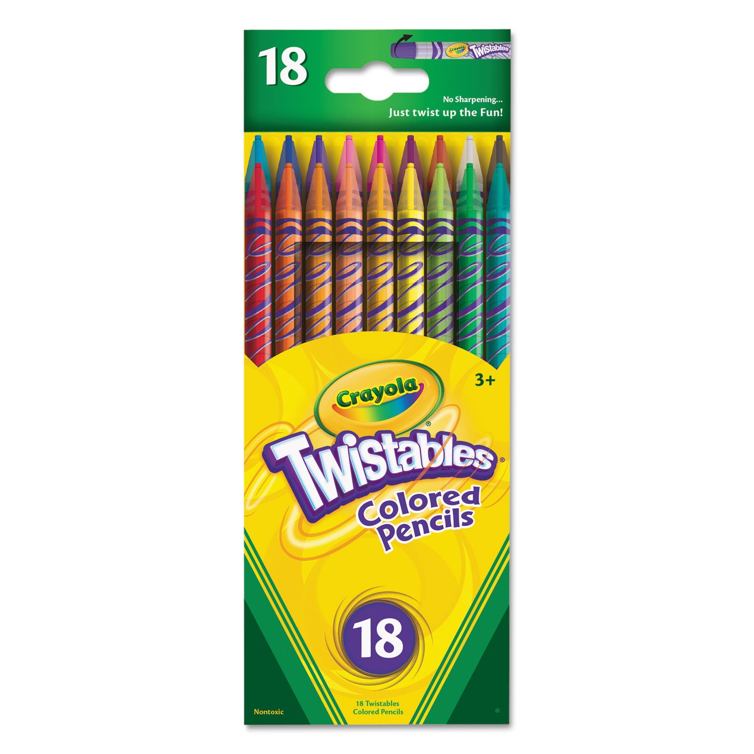 Twistables Colored Pencils, 2 mm, 2B, Assorted Lead and Barrel Colors, 18/Pack