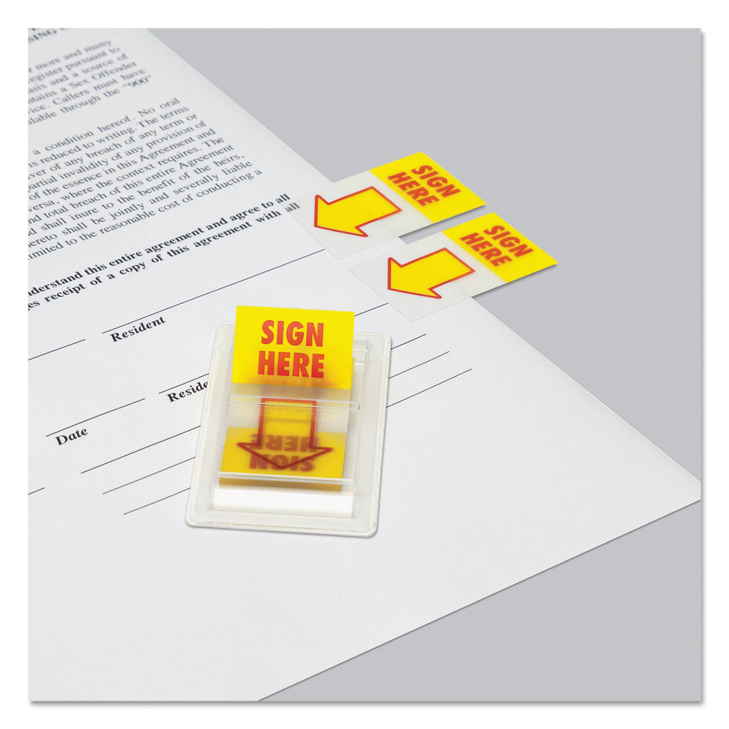 Arrow Page Flags, "Sign Here", Yellow/Red, 50 Flags/Dispenser, 2 Dispensers/Pack - 