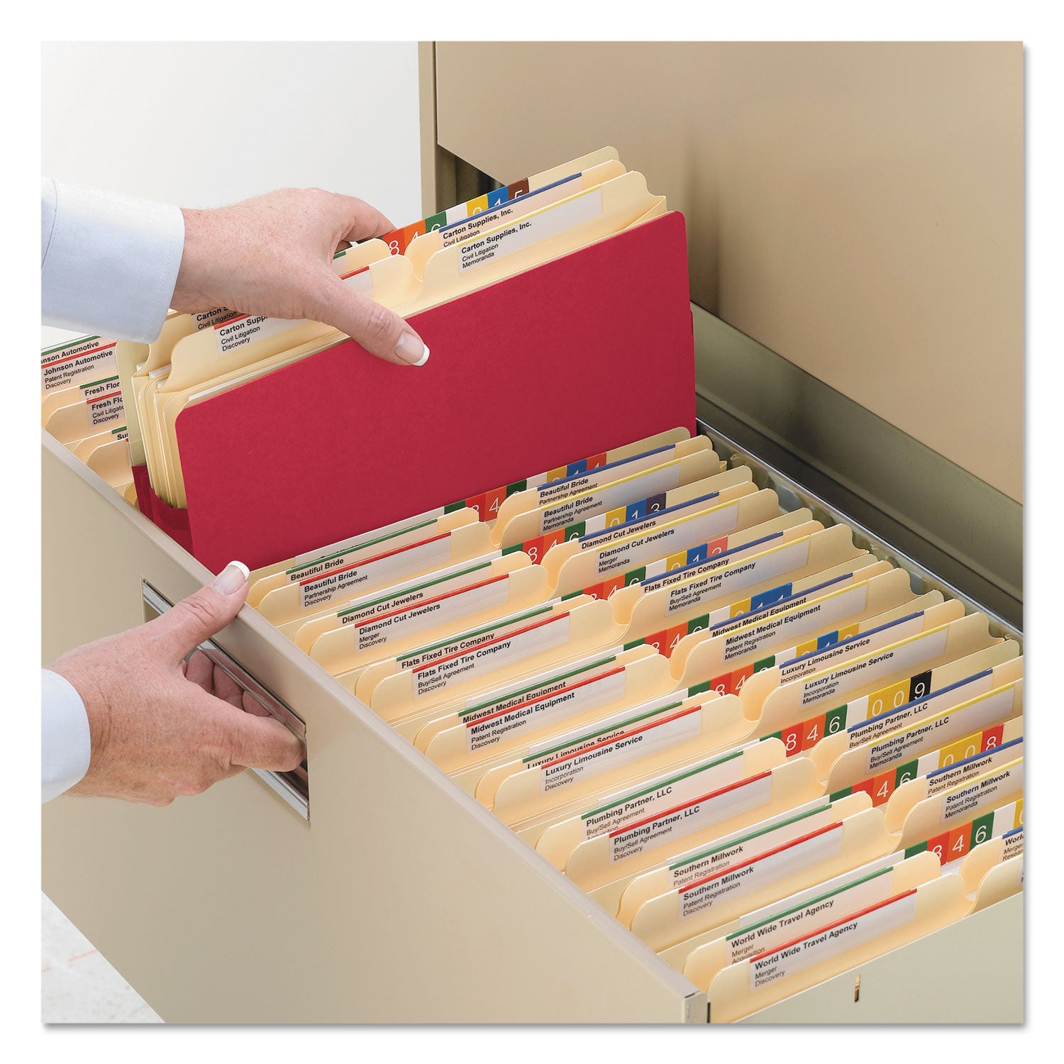 Colored File Pockets, 3.5" Expansion, Legal Size, Red - 