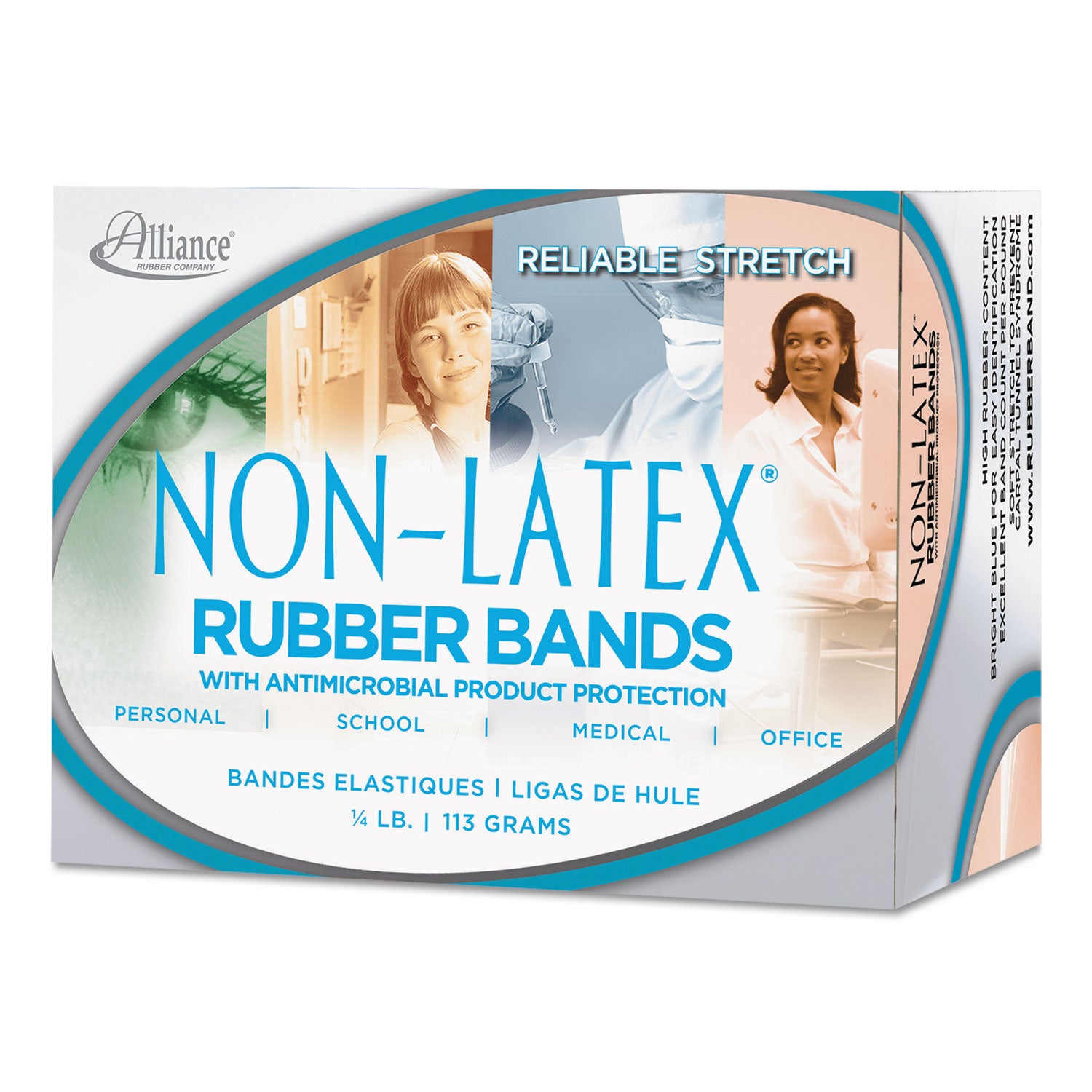 Antimicrobial Non-Latex Rubber Bands, Size 64, 0.04" Gauge, Cyan Blue, 4 oz Box, 95/Box - 