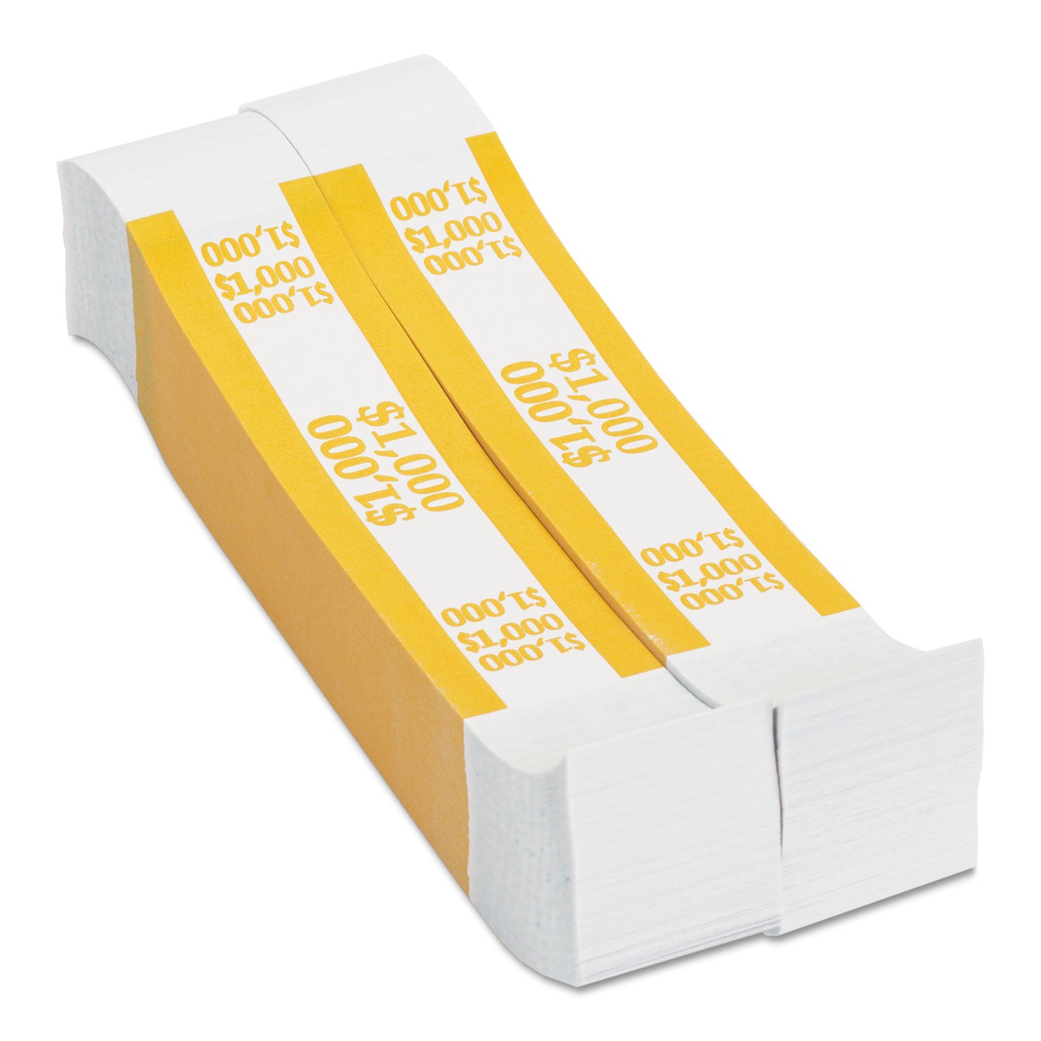 Currency Straps, Yellow, $1,000 in $10 Bills, 1000 Bands/Pack - 