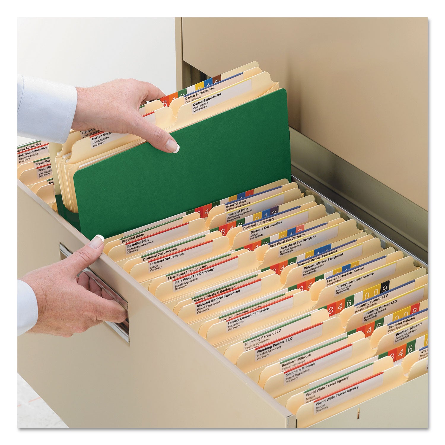 Colored File Pockets, 3.5" Expansion, Legal Size, Green - 