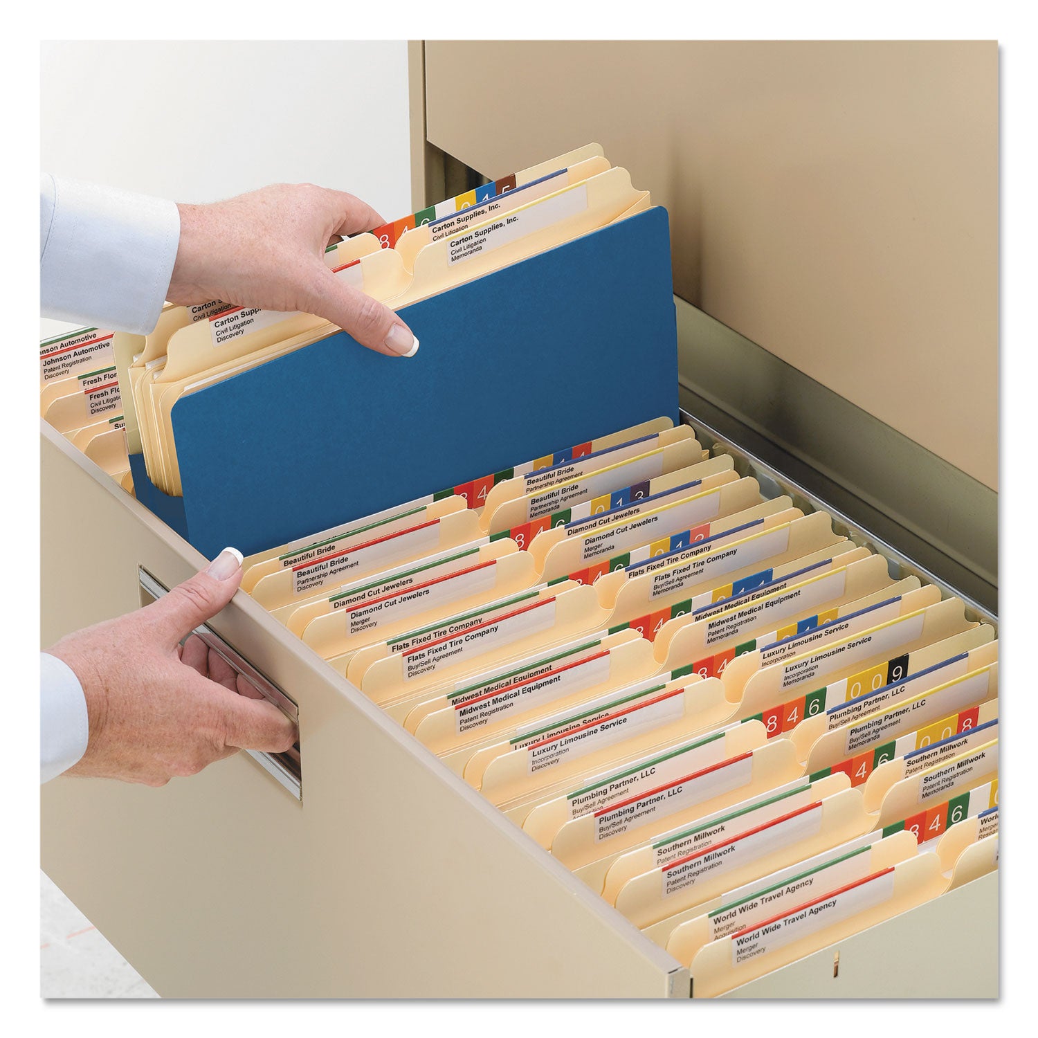Colored File Pockets, 1.75" Expansion, Letter Size, Blue - 