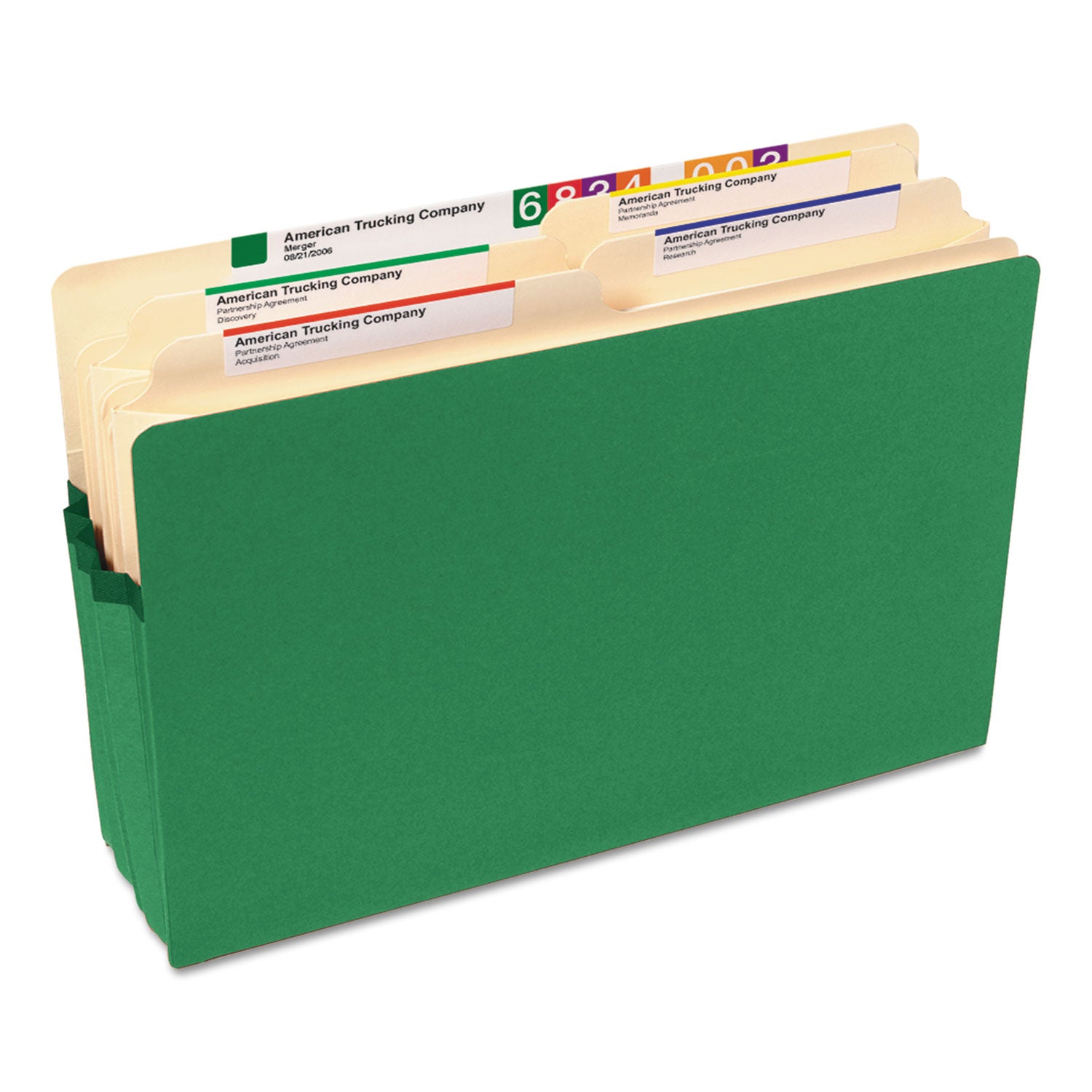 Colored File Pockets, 3.5" Expansion, Legal Size, Green - 