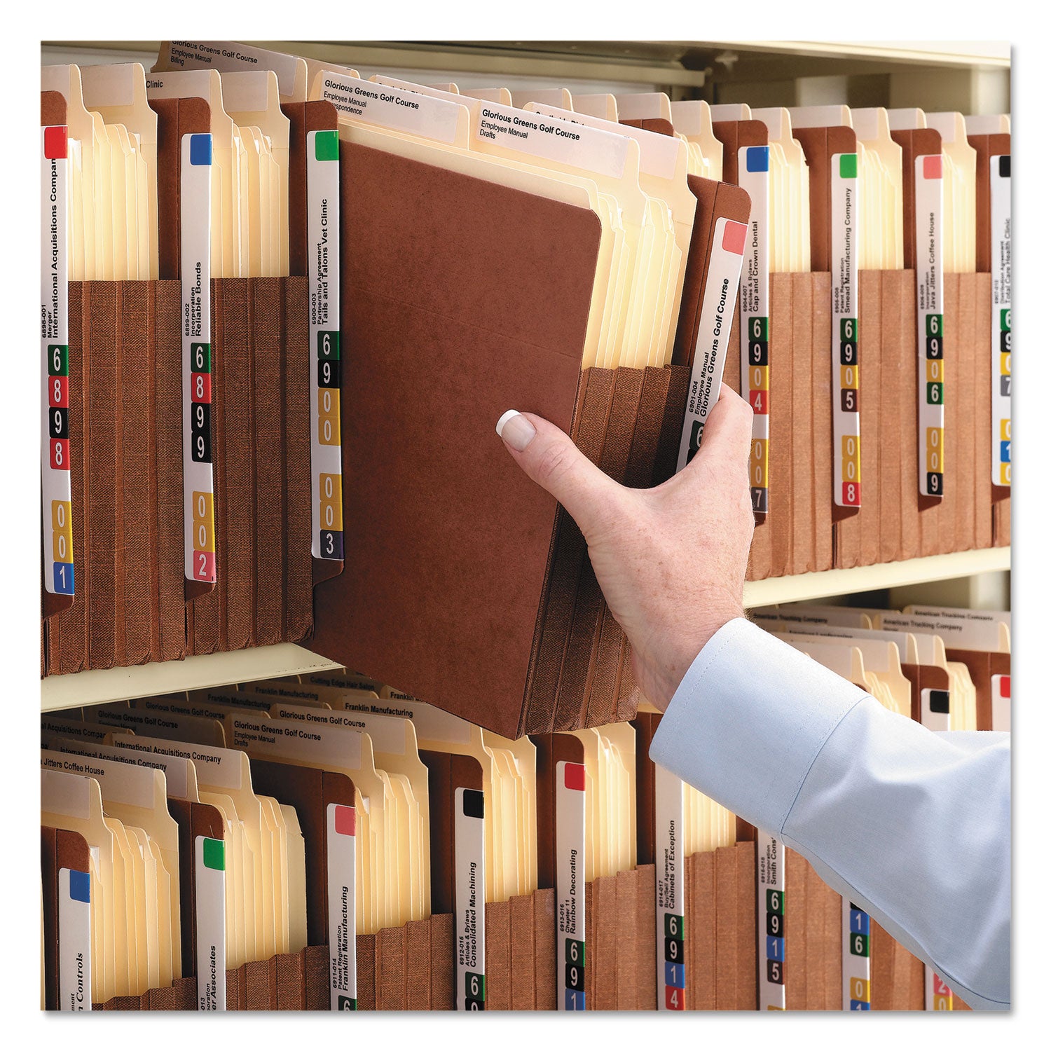 Redrope Drop-Front End Tab File Pockets, Fully Lined Colored Gussets, 5.25" Expansion, Letter Size, Redrope/Brown, 10/Box - 