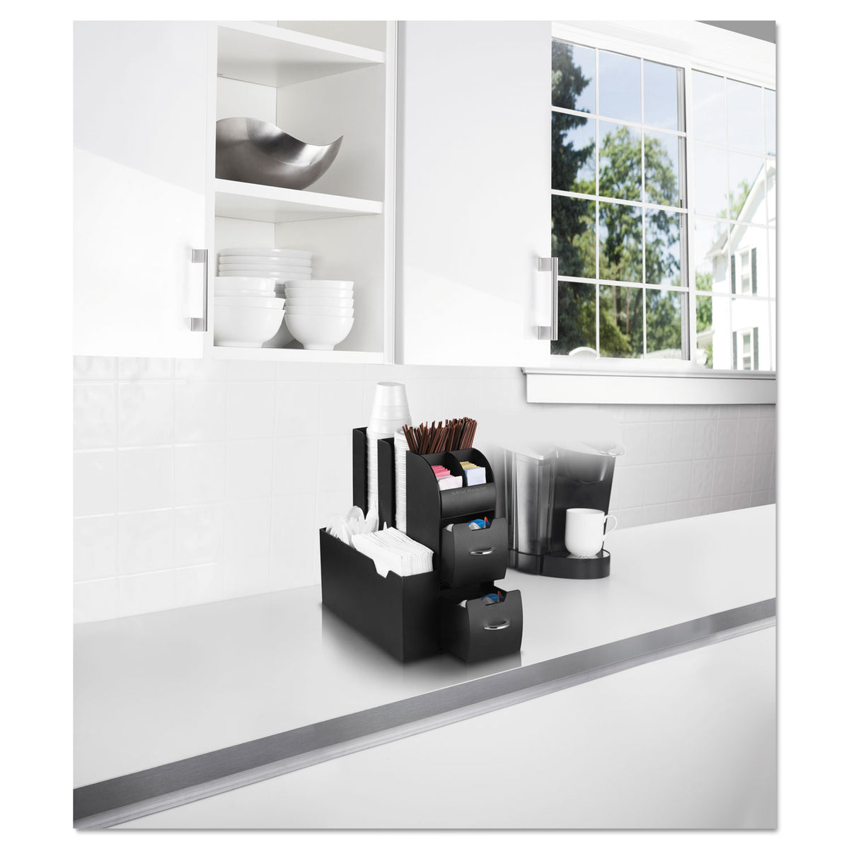 Coffee Condiment Caddy Organizer, 10 Compartments, 5.4 x 11 x 12.6, Black