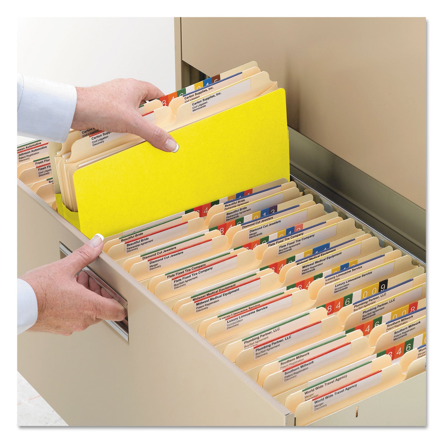 Colored File Pockets, 3.5" Expansion, Legal Size, Yellow - 