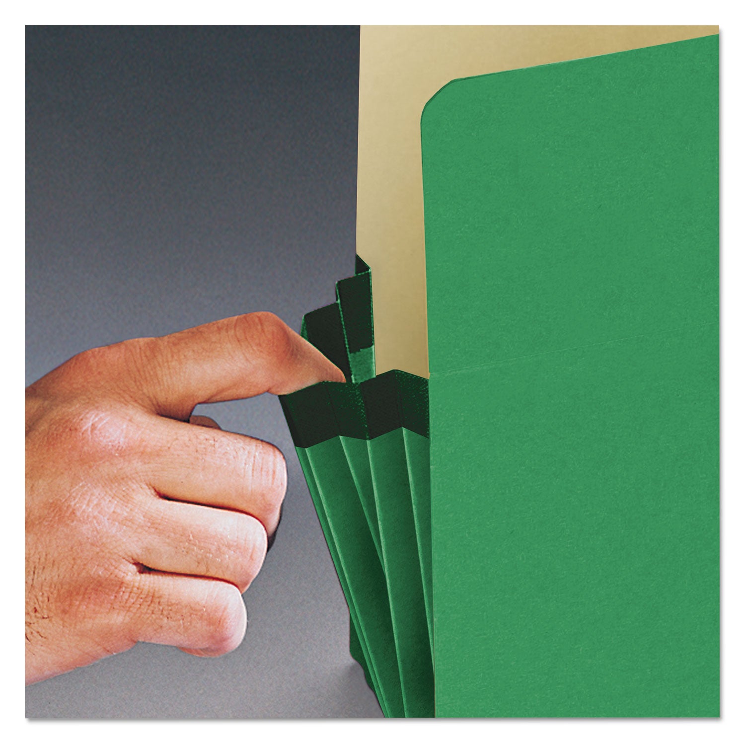 Colored File Pockets, 3.5" Expansion, Legal Size, Green - 