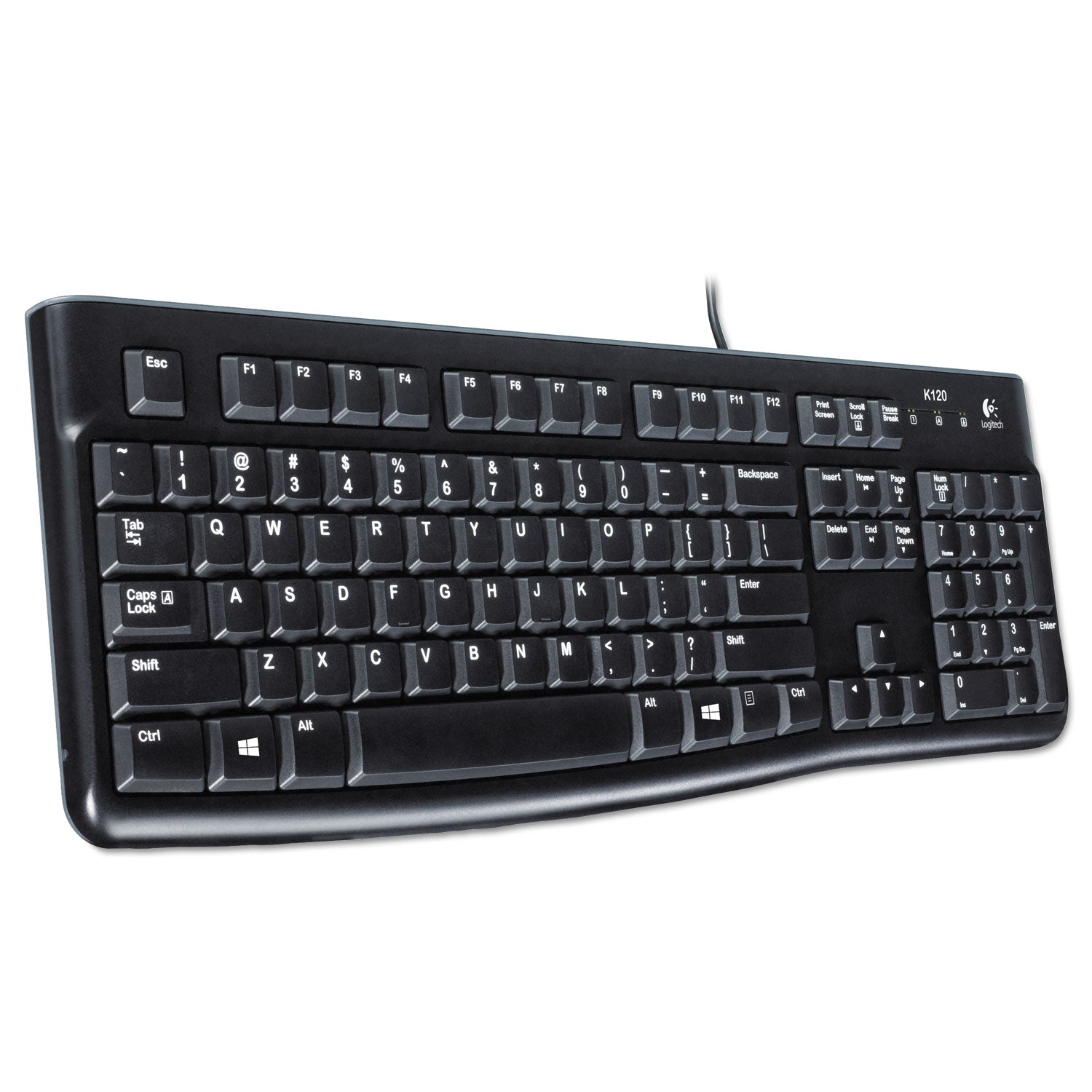 K120 Ergonomic Desktop Wired Keyboard, USB, Black - 
