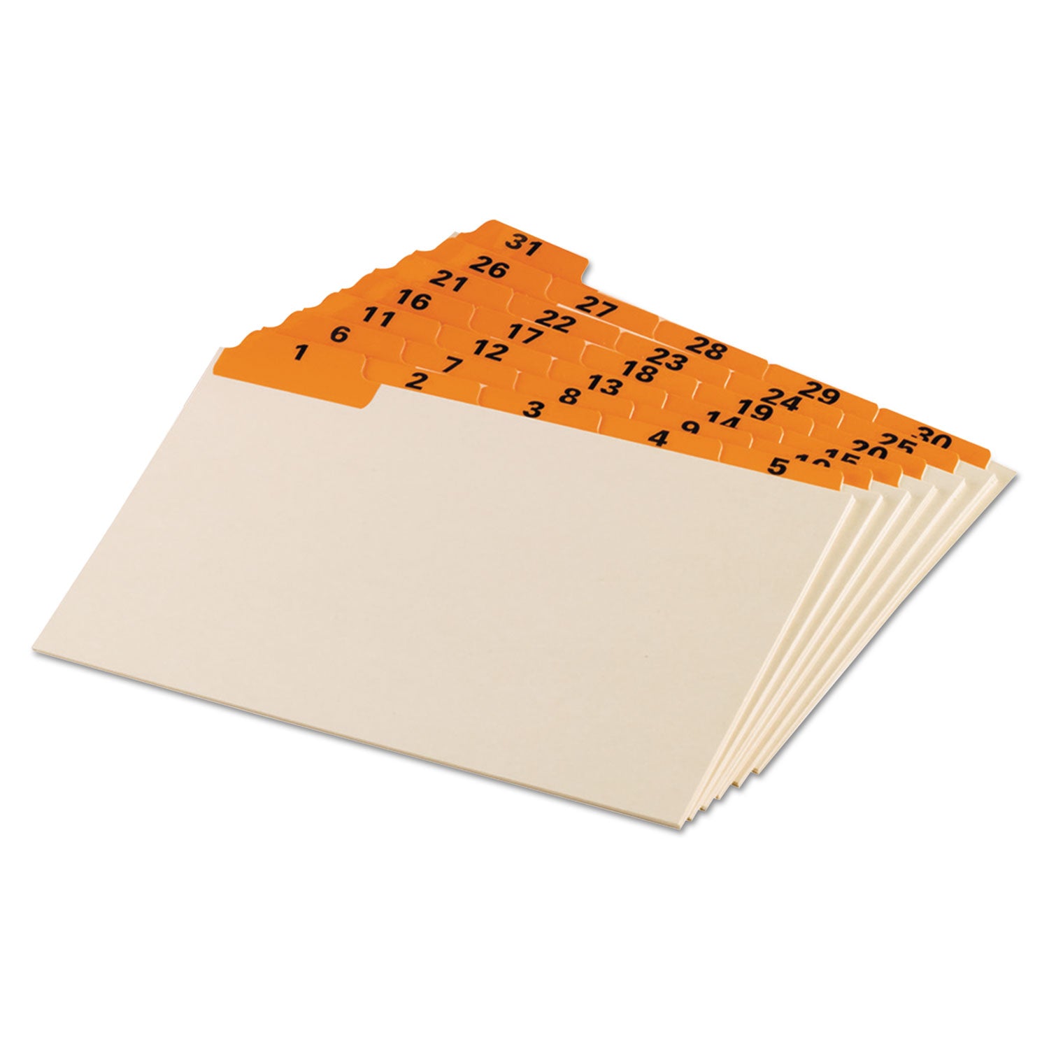 Manila Index Card Guides with Laminated Tabs, 1/5-Cut Top Tab, 1 to 31, 5 x 8, Manila, 31/Set - 