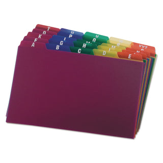 Durable Poly A-Z Card Guides, 1/5-Cut Top Tab, A to Z, 5 x 8, Assorted Colors, 25/Set