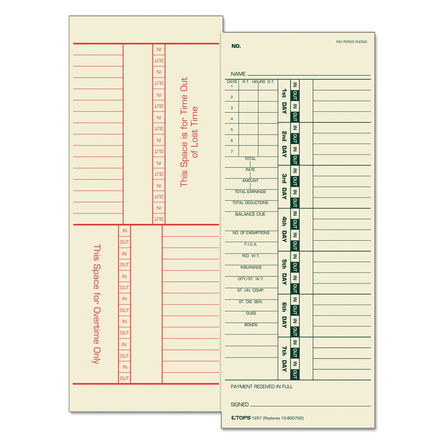 Time Clock Cards, Replacement for 10-800762, Two Sides, 3.5 x 9, 500/Box - 
