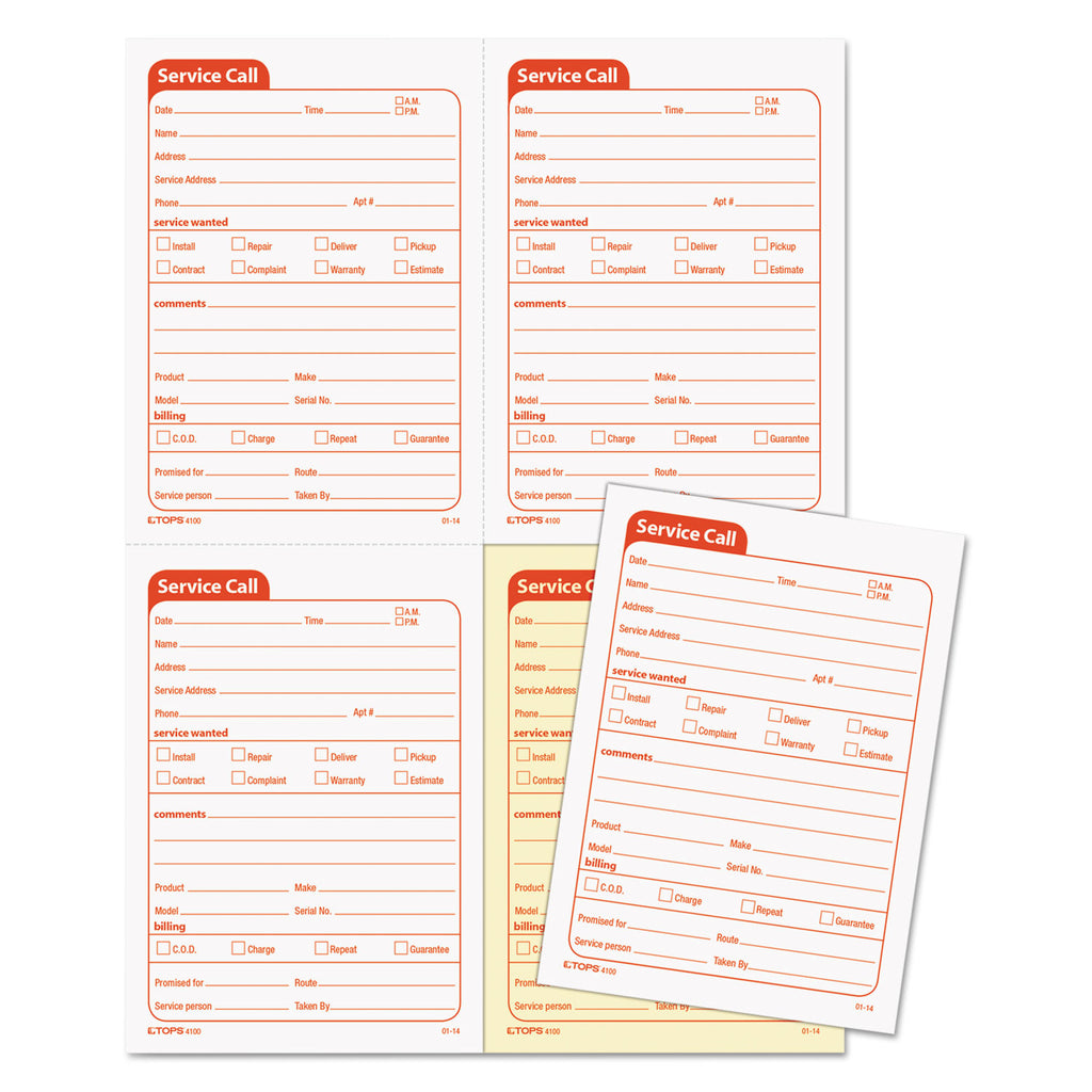 Service Call Book, Two-Part Carbonless, 5.5 x 3.88, 4 Forms/Sheet, 200 Forms Total - 