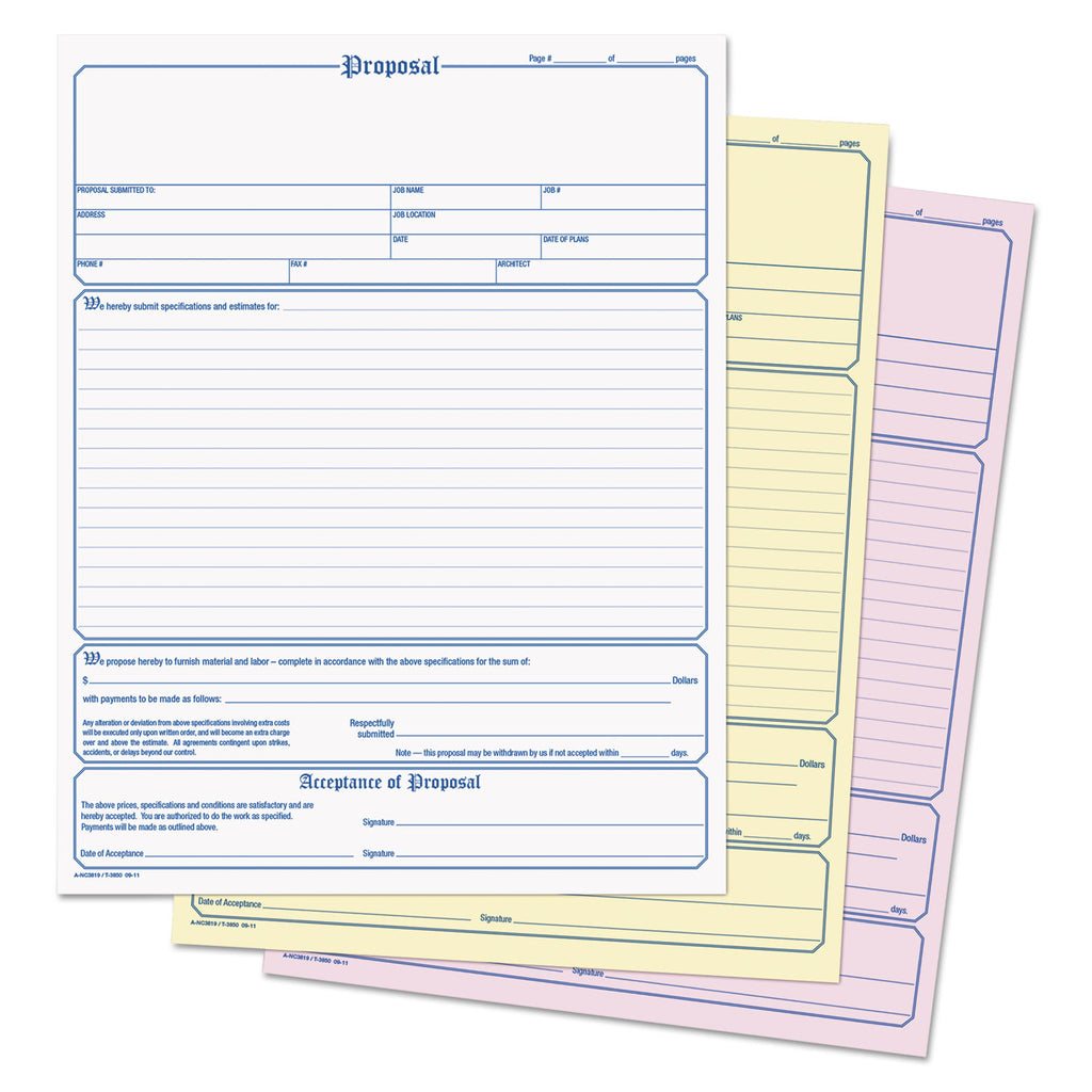Proposal Form, Three-Part Carbonless, 11 x 8.5, 50 Forms Total