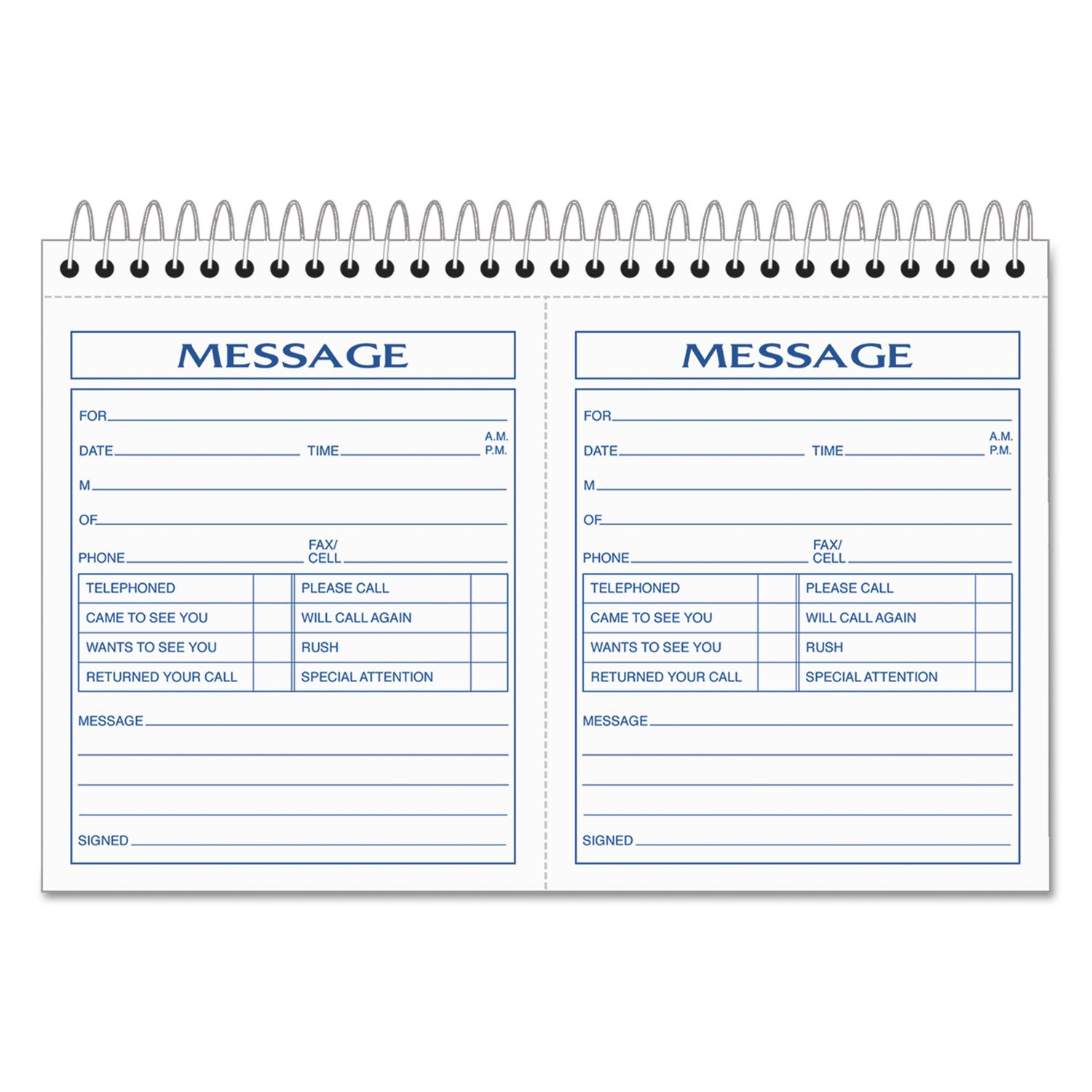 Spiralbound Message Book, Two-Part Carbonless, 5 x 4.25, 2 Forms/Sheet, 200 Forms Total - 