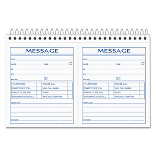 Spiralbound Message Book, Two-Part Carbonless, 5 x 4.25, 2 Forms/Sheet, 200 Forms Total - 