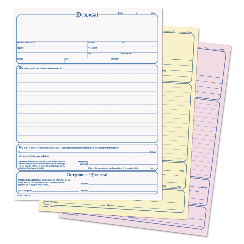 Contractor Proposal Form, Three-Part Carbonless, 8.5 x 11.44, 50 Forms Total - 