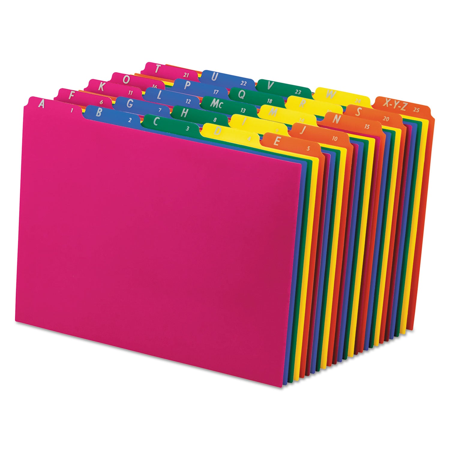 Poly Top Tab File Guides, 1/5-Cut Top Tab, A to Z, 8.5 x 11, Assorted Colors, 25/Set - 