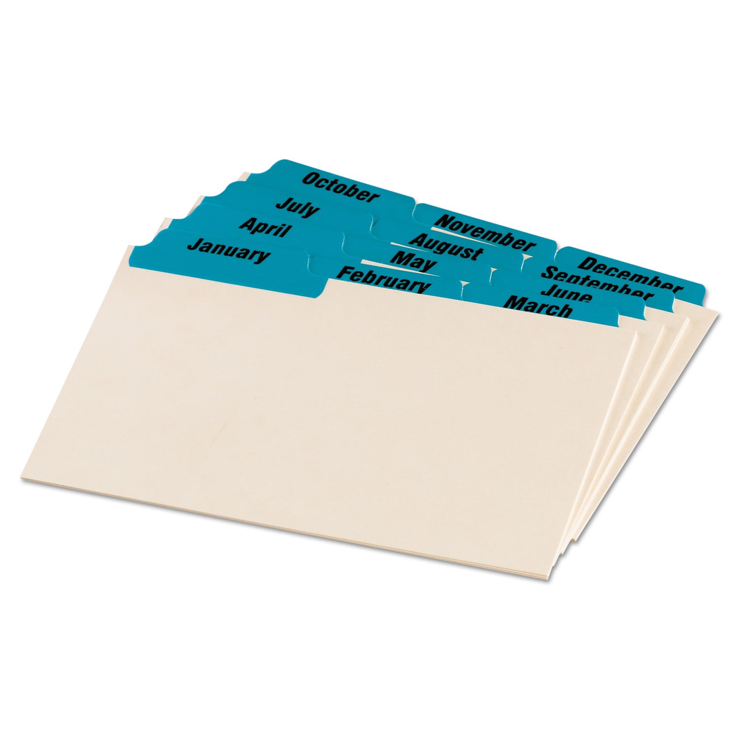 Manila Index Card Guides with Laminated Tabs, 1/3-Cut Top Tab, January to December, 4 x 6, Manila, 12/Set - 