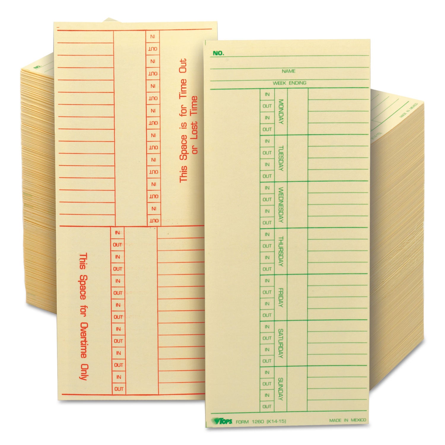 Time Clock Cards, Replacement for K14-15, Two Sides, 3.38 x 8.25, 500/Box - 