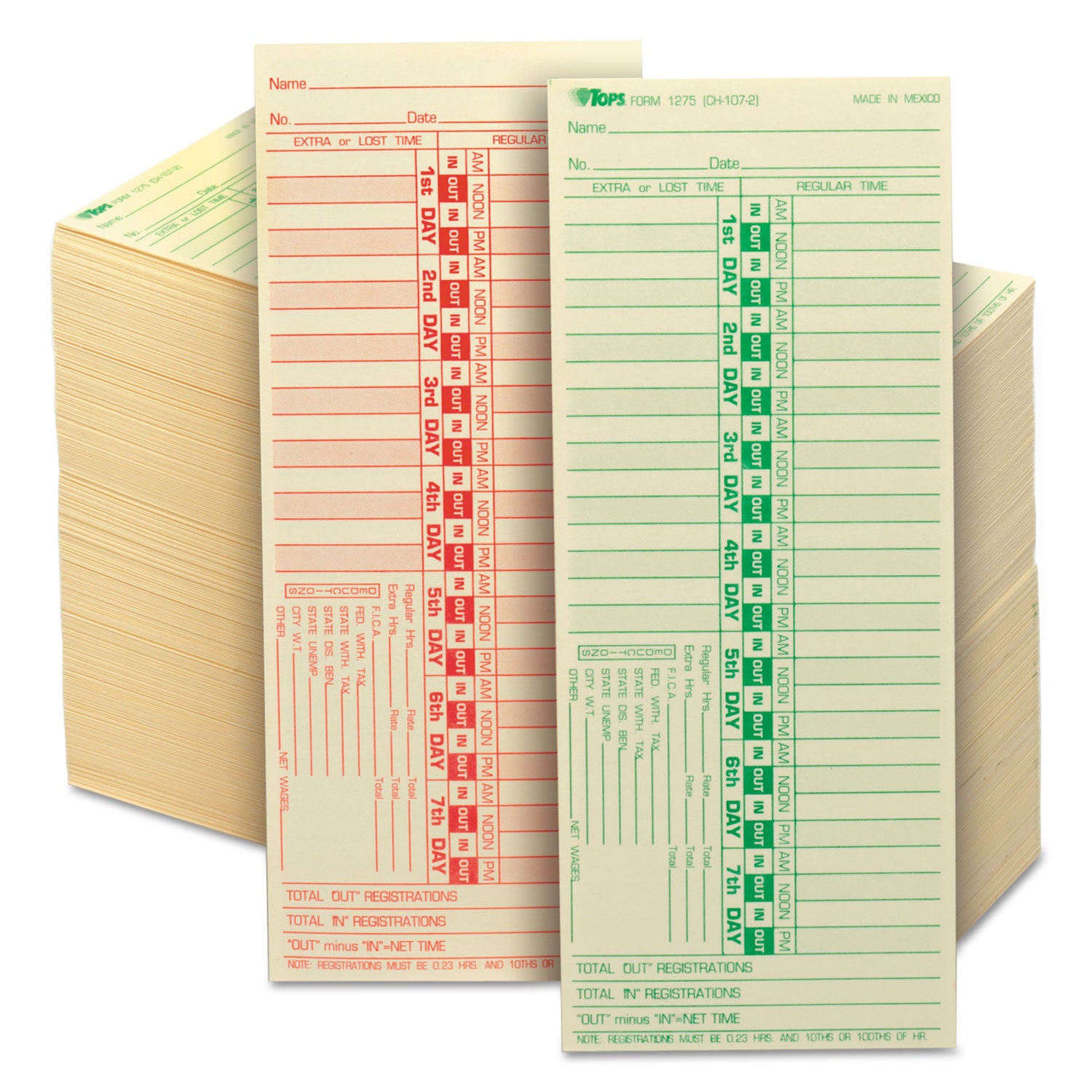 Time Clock Cards, Replacement for CH-107-2, Two Sides, 3.5 x 9, 500/Box - 