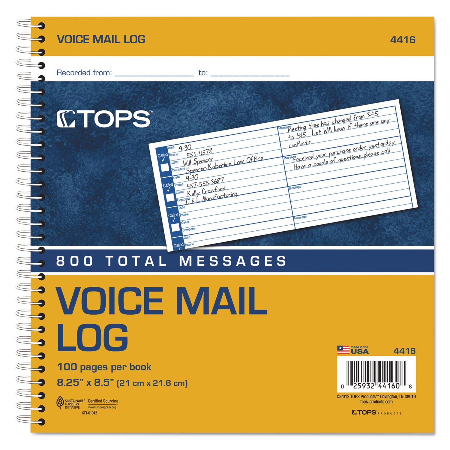 Voice Message Log Books, One-Part (No Copies), 8 x 1, 8 Forms/Sheet, 800 Forms Total - 