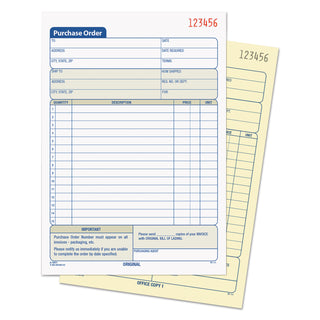 Purchase Order Book, 12 Lines, Two-Part Carbonless, 5.56 x 8.44, 50 Forms Total
