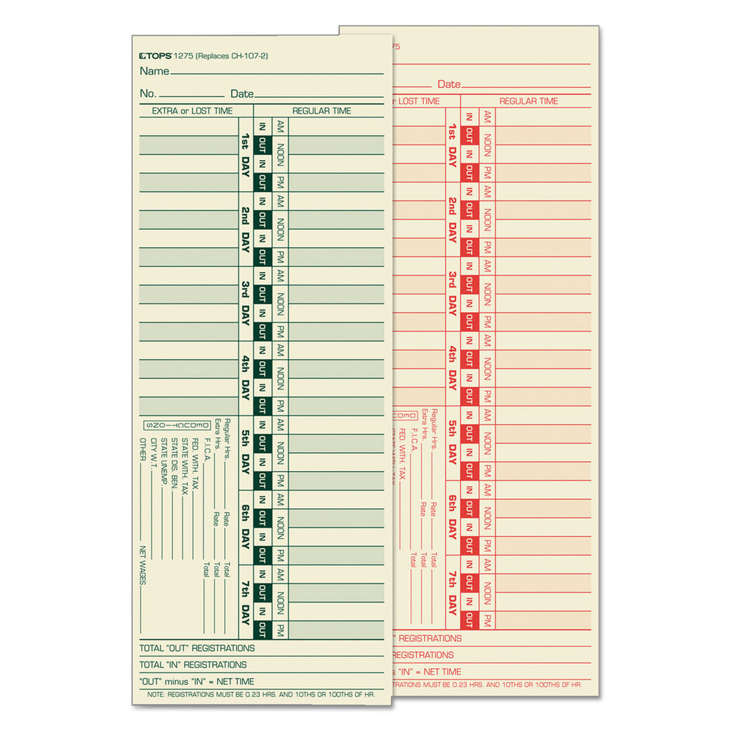 Time Clock Cards, Replacement for CH-107-2, Two Sides, 3.5 x 9, 500/Box - 