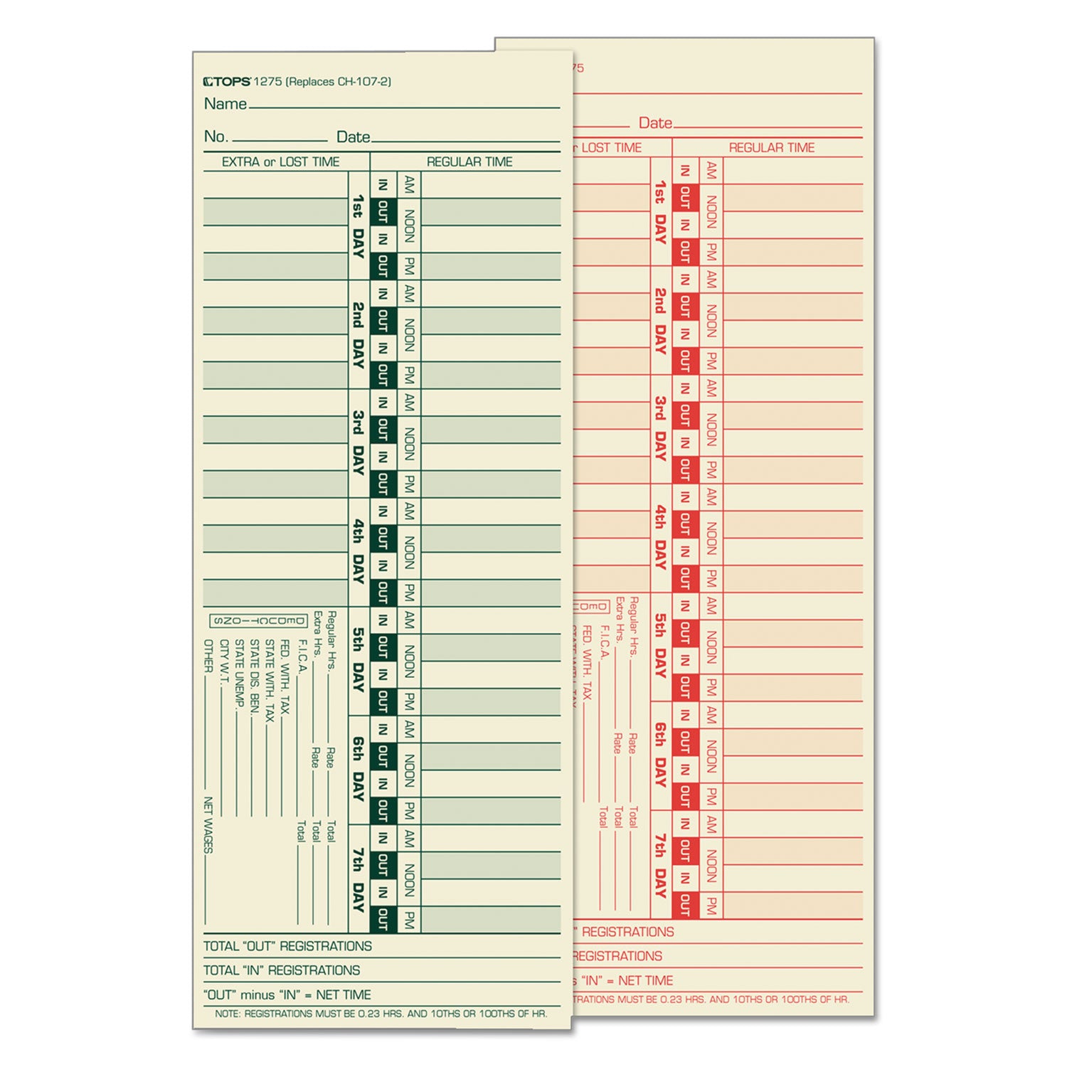 Time Clock Cards, Replacement for CH-107-2, Two Sides, 3.5 x 9, 500/Box - 
